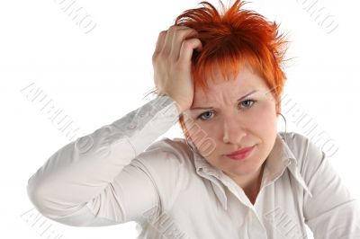 anxious business woman isolaited on white background