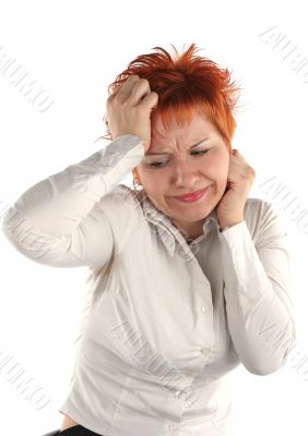 Headache of business woman isolated on white background