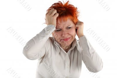 Headache of business woman isolated on white background