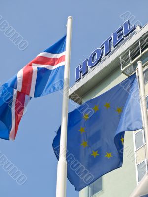 Flags near hotel