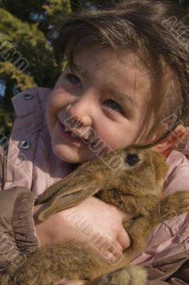 little girl and bunny