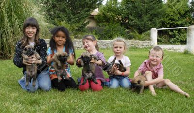 children and puppies