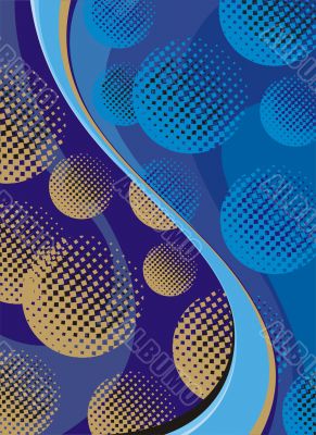Abstract gold balls and blue waves background Abstract gold balls and blue waves background