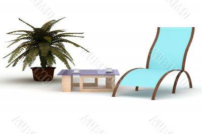 deckchairs on a white background. 3D image.