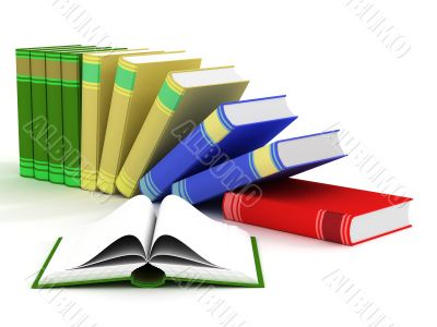 Open and falling books. 3D isolated image.