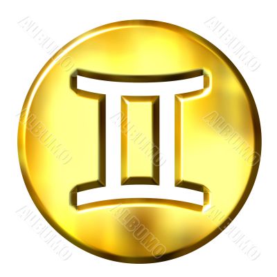 3D Golden Gemini Zodiac Sign
