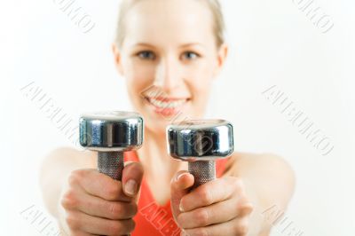 Barbells in hands