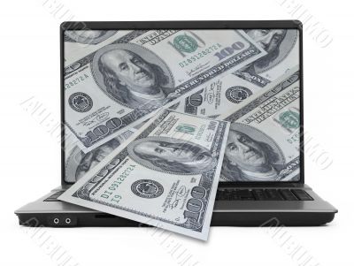 wide notebook with dollars