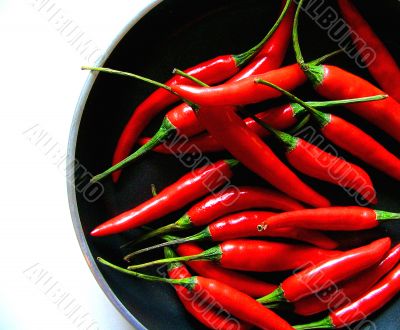 Pan of red chili peppers