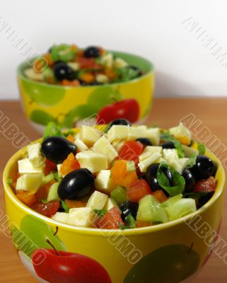 Greek salad in a bright plate