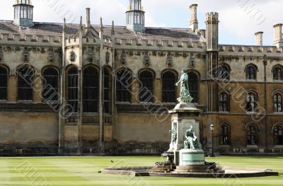 Fountain in King`s College, Cambridge.