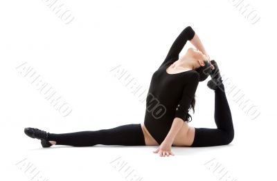 fitness instructor in black leotard