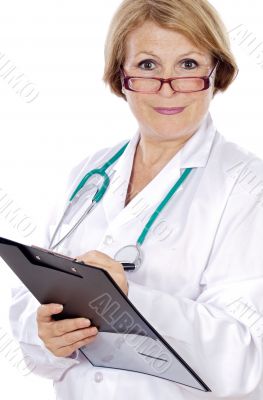 Female doctor  senior writing