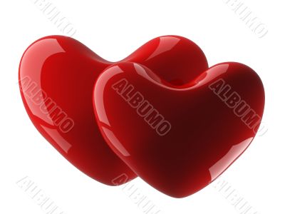 Two isolated heart on a white background. 3D image.