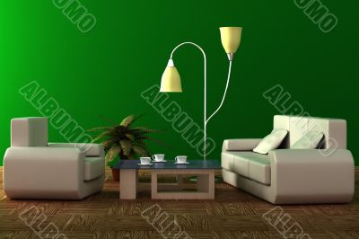 Interior of a living room. 3D image. Interior of a living room. 3D image.