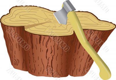 The axe thrust iin a log