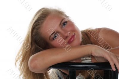 portrait of young blond woman isolated on white background