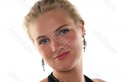 portrait of young blond woman isolated on white background