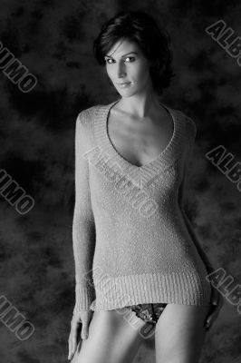 tall brunette in sweater only