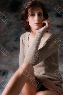 tall brunette in sweater only