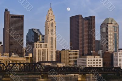Columbus Skyline with Full Moon in Background