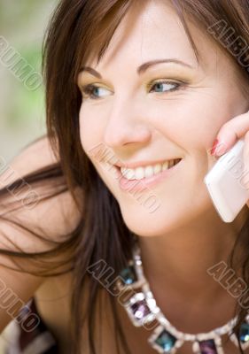 woman with white phone