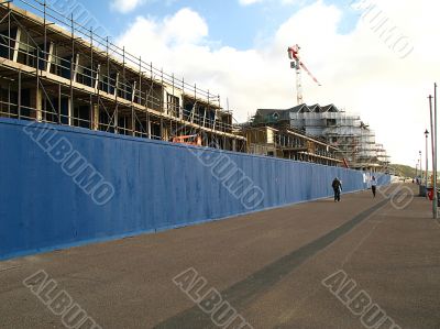 Construction site behind barrier