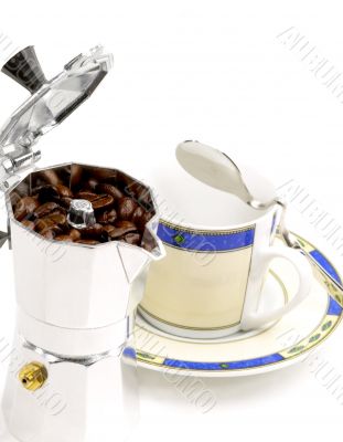 mocha coffee machine and cup