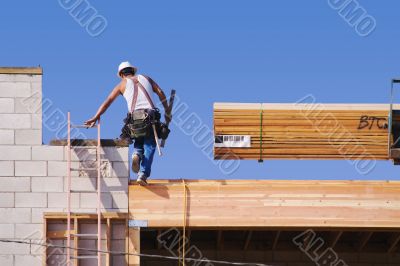 Carpenter Climbing Up Ladder