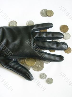 A hand with coins