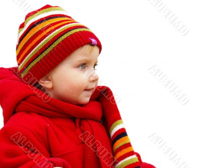 Girl in a red jacket isolated Girl in a red jacket isolated