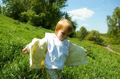 Girl goes down from a slope