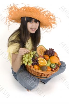 Teenagers with fruit basket