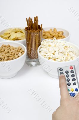 Chips peanuts popcorn salted sticks