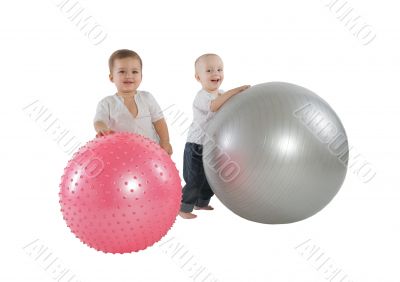 Boys with fitness balls