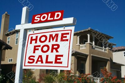 Sold Home For Sale Sign & New House Sold Home For Sale Sign & New House