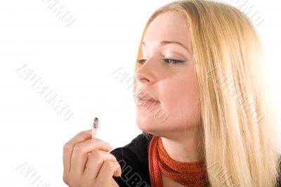 young beautiful girl smoking cigarette