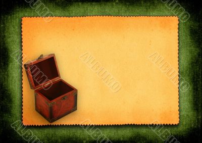 paper with antique wooden trunk