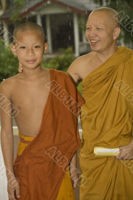 buddhist monk and novice, Laos