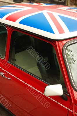 Red car with english flag Red car with english flag