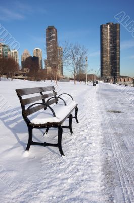 Empty Snowy Bench in Chicago
