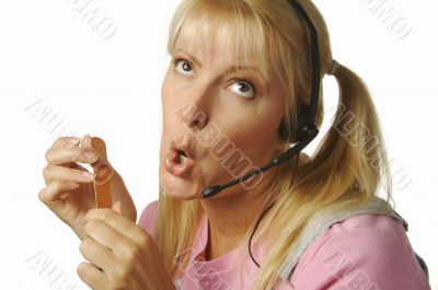 An obviously bored customer support girl. An obviously bored customer support girl.