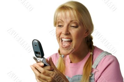 Happy Girl Texting with Cell Phone