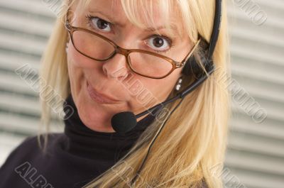 Attractive Businesswoman with Phone Headset Attractive Businesswoman with Phone Headset