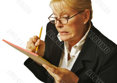 Female Erases Mistake on her Notepad