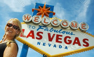 Attractive Woman in Front of Las Vegas Sign