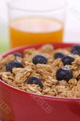 Bowl of Granola and Boysenberries and Juice