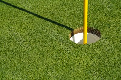 Lush, Freshly Mowed Golf Green &amp; Flag