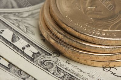 Abstract U.S. Dollar Coins &amp; Bills