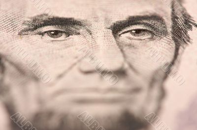 Macro of Five Dollar Bill`s Lincoln Macro of Five Dollar Bill`s Lincoln